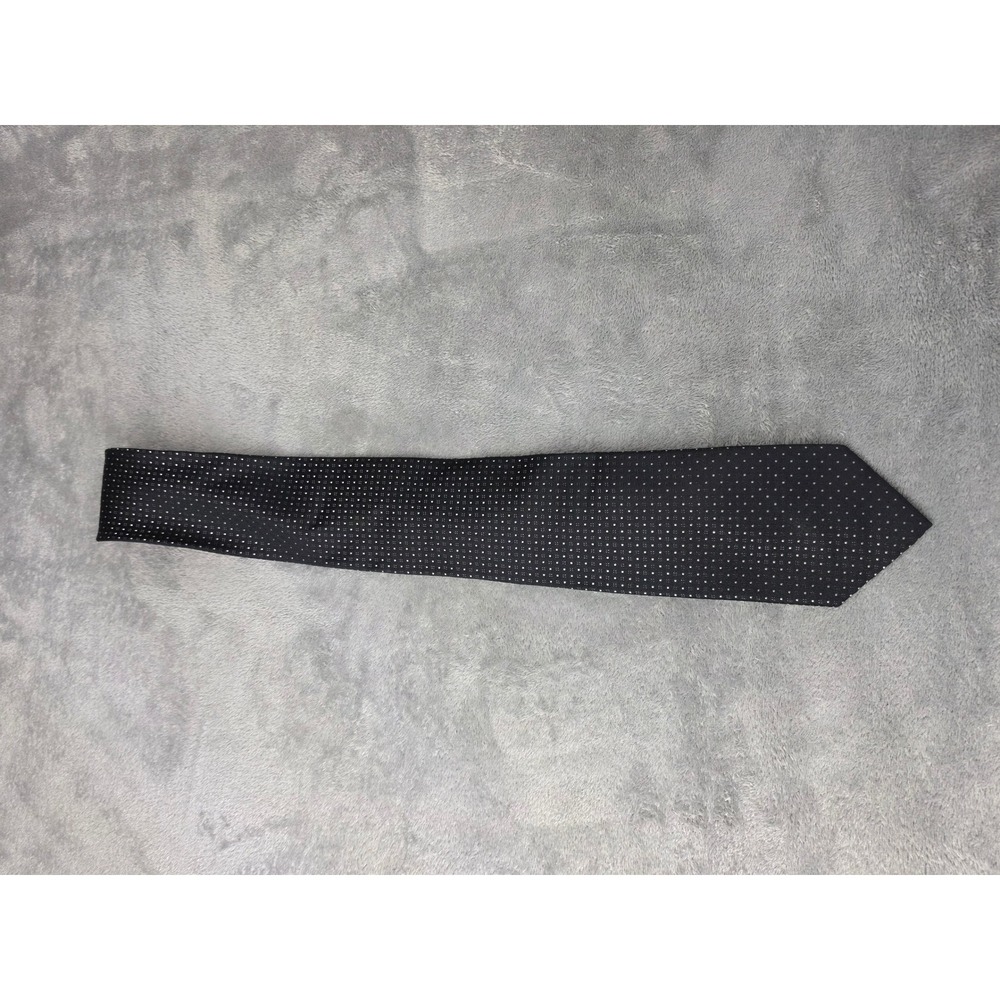 DKNY Mens Silk Necktie Black White Pin Dot Pattern Formal Business Classic Tie